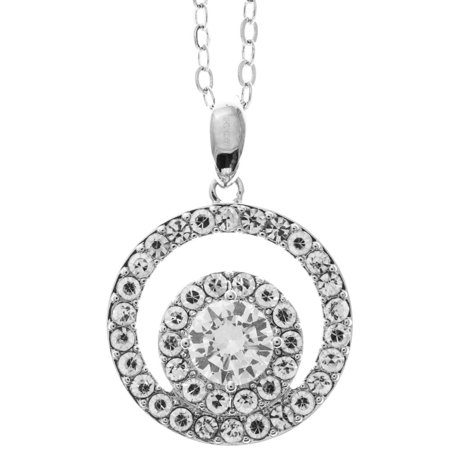 18k White Gold Plated Necklace with Concentric Double Circle Design with a 16 Extendable Chain Made with High Quality Crystals by Matashi