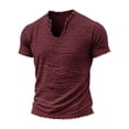 thumbnail image 4 of ZXLBBD T Shirts for Man Distressed Linen Raw Edge V Neck Short Sleeve Solid Color Lightweight Henley Tee Fashion Clothing Casual Summer Tshirts,Red,XL, 4 of 4