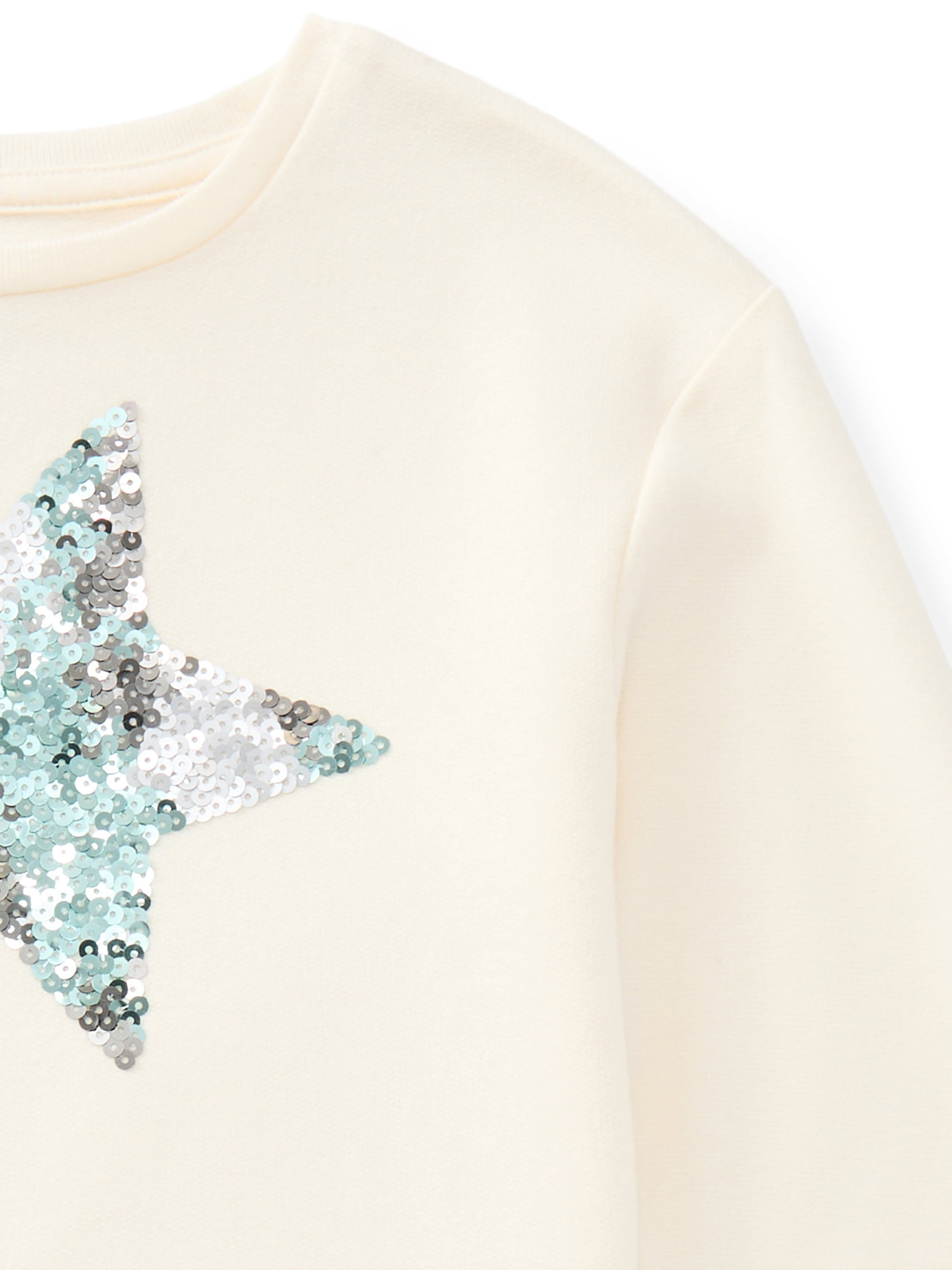 Wonder Nation Little Girls’ Sequin Star Fleece Top, Sizes 4-10