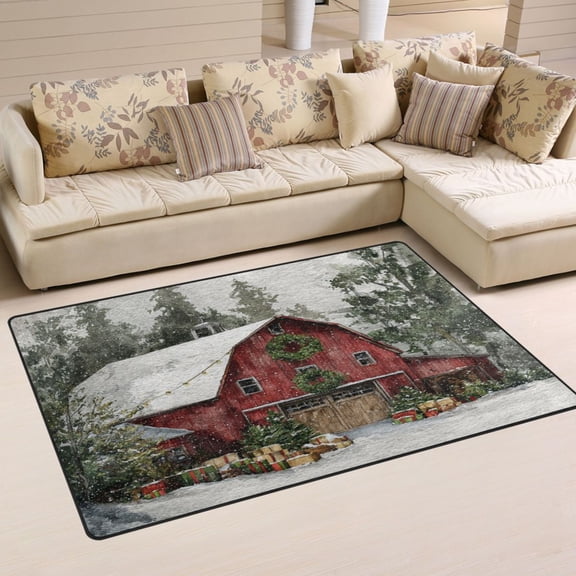Non-Slip Area Rug 31"x20" Indoor Washable Floor Mats Carpet Printed for Living Room, Bedroom, Home Decor Old Red Barn