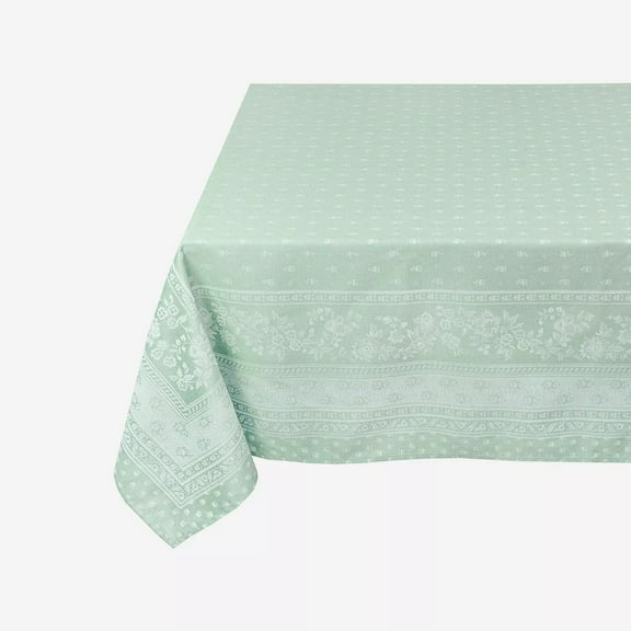TABLUXE LINENS Jacquard Provencal Rectangular Tablecloth - 63x98" - Spill-Resistant Green  French Provence Tablecloth Green