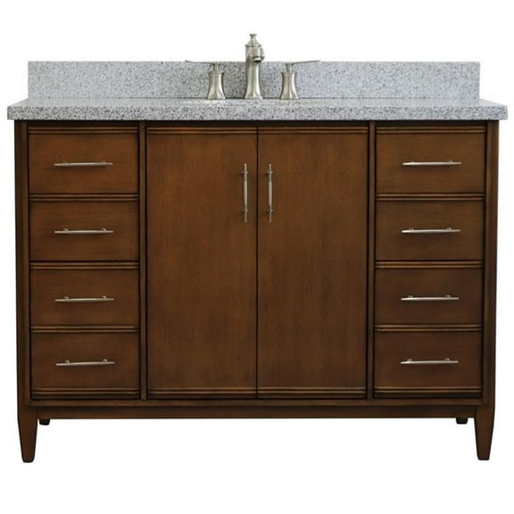 MCM 49" Single Oval Sink Solid Wood Vanity in Walnut/Gray Granite Stone