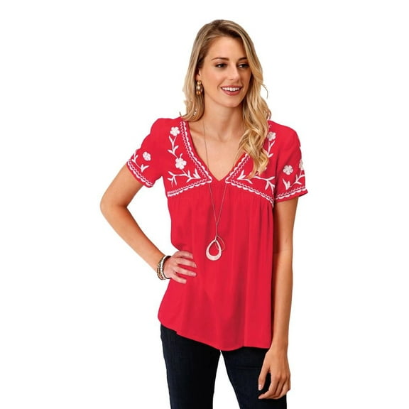 Roper Western Shirt Womens S/S Tunic M Red White 03-051-0565-5033 RE