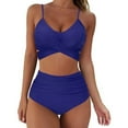 thumbnail image 2 of Women Sexy Solid Push Up High Cut Lace Up Halter Bikini Set Two Piece Swimsuit, 2 of 8