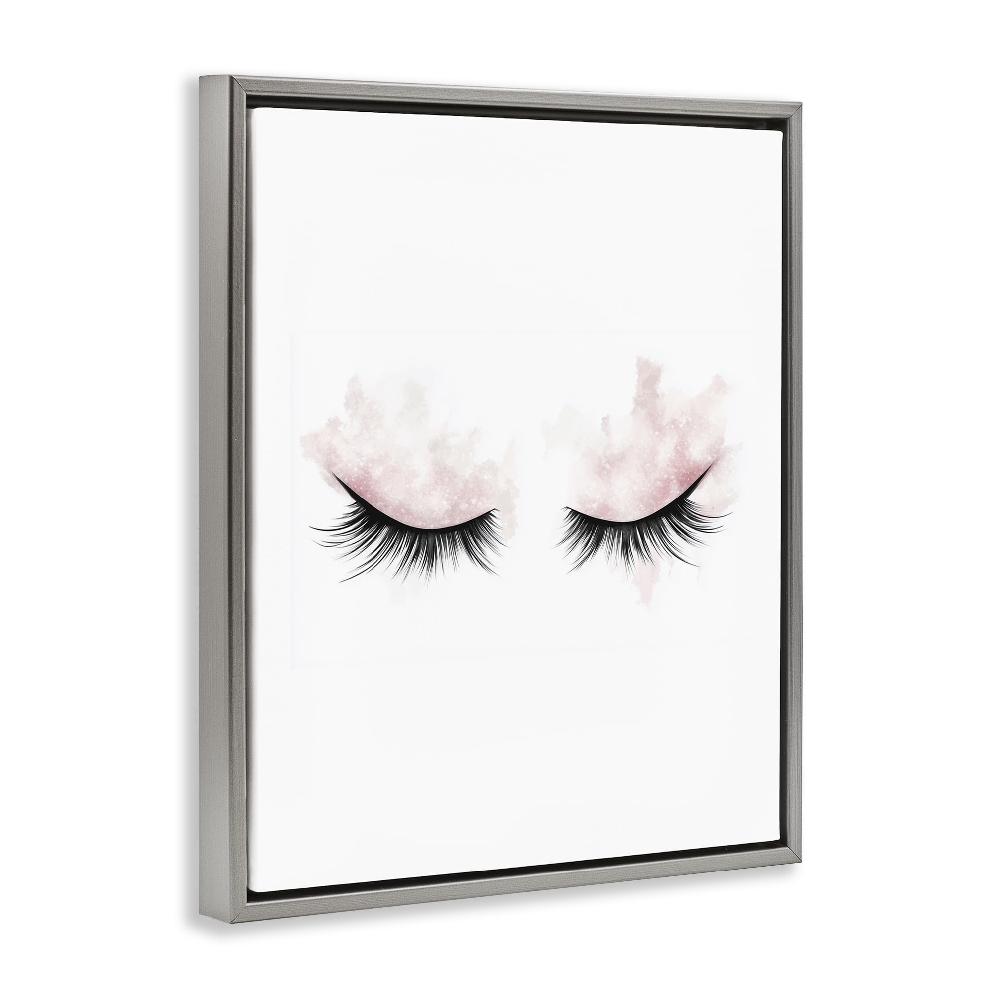 Pastel Pink Makeup & Lashes Gray Framed Floater Canvas Wall Art, design by Christine Simpson Art