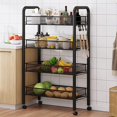 thumbnail image 1 of 5-Tier Kitchen Organizer and Storage Cart, Metal Pantry Snack Cart Utility Storage Rack on Wheels Rolling Storage Shelves for Fruit, Potato Snacks Vegetables, Bread (Black,44x27x84cm(17x11x33in)), 1 of 7