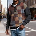 thumbnail image 2 of Nokdvo Chandails en Molleton pour Hommes Légers à Col Rabattu Boutons Color Block Automne Hiver Décontracté Col Rabattu Manches Longues Chandail-Over, Café 4TG, 2 of 4