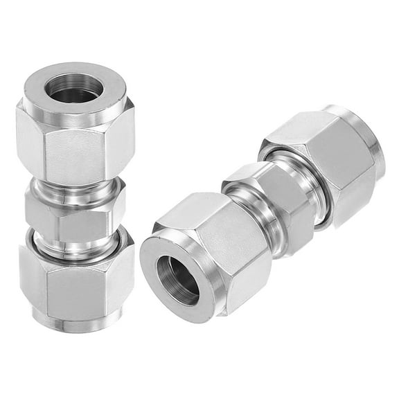 Uxcell 304 Stainless Steel Compression Tube Fitting Union3/8"ID x 3/4" OD, Straight Connect Pipe Adapter, Silver 2 Pcs