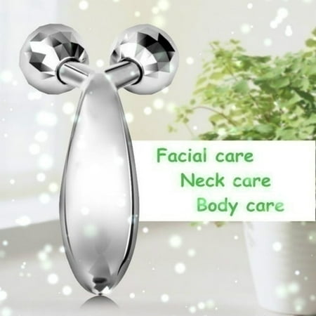 - 3D-Roller Facial Massager, Face Lift Tool Firming Beauty Massage Body Face Massager Mask Spa Y-Shape Microcurrent Slimming Dual Balls Roller Face Lift Skin Tightening Smooth Fine Lines Silver