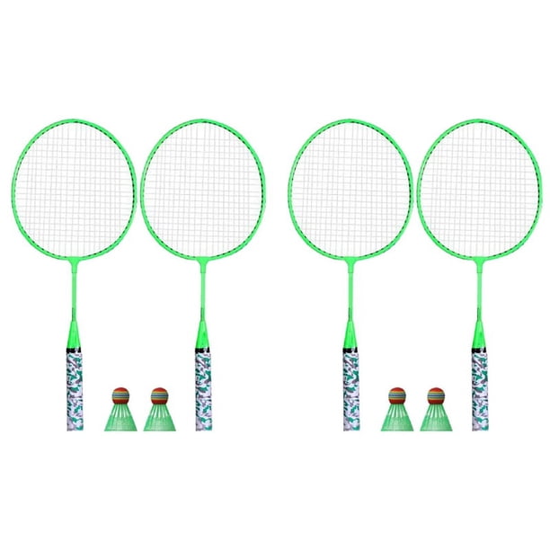 4X Raquetas de Bádminton para Niños, Juego de Deportes de Raqueta de Volantes con 4 Pelotas para Niños, Jugadores, Interior, Exterior, Deporte, Verde