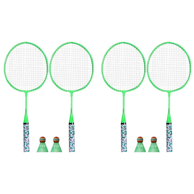 4X Badminton Rackets for Children,Shuttlecocks Racquet Sports Set with 4 Balls for Players Indoor Outdoor Green