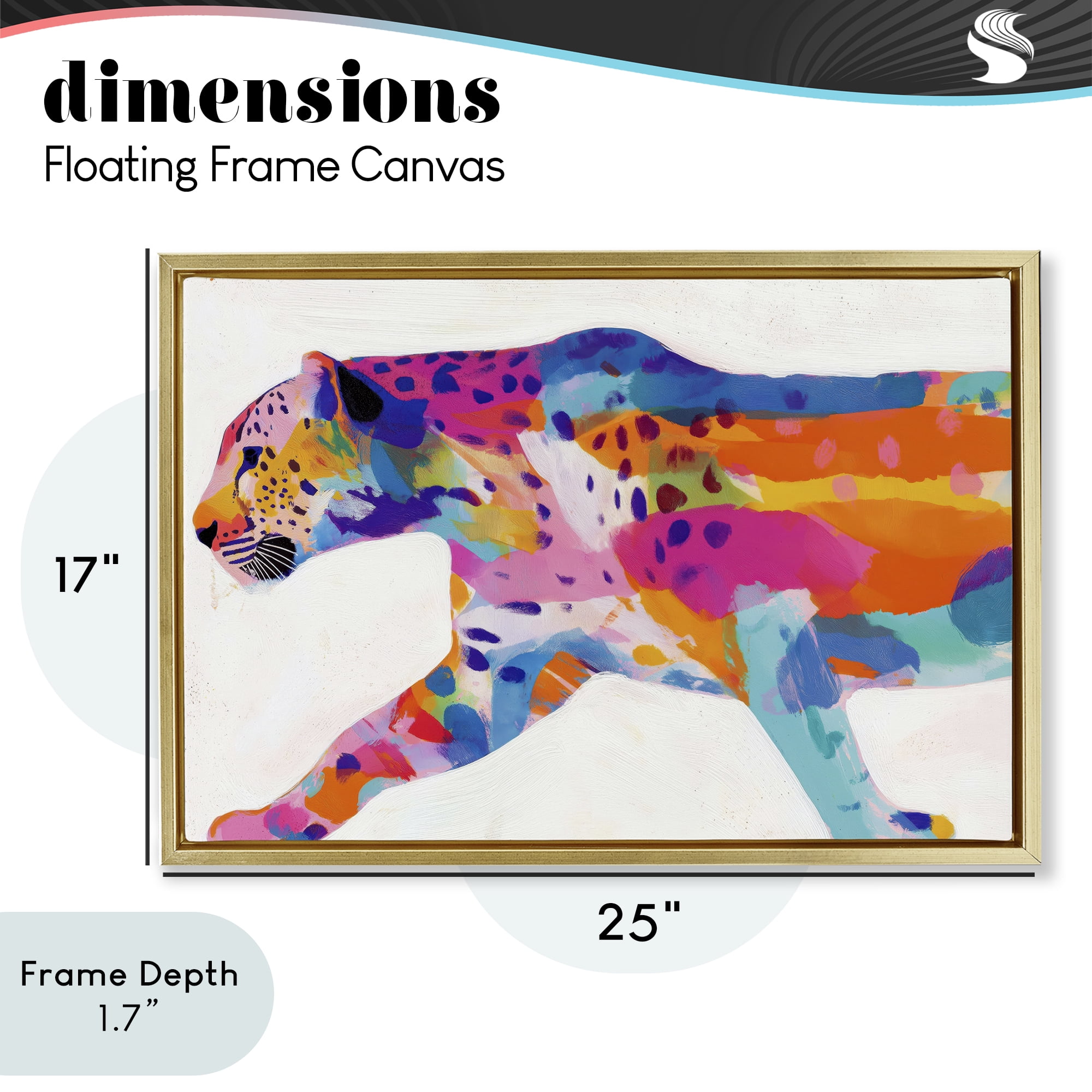 Stupell Industries Vibrant Hued Cheetah In Motion Gold Framed Floater Canvas Wall Art, design by Chromatic Storm Studio