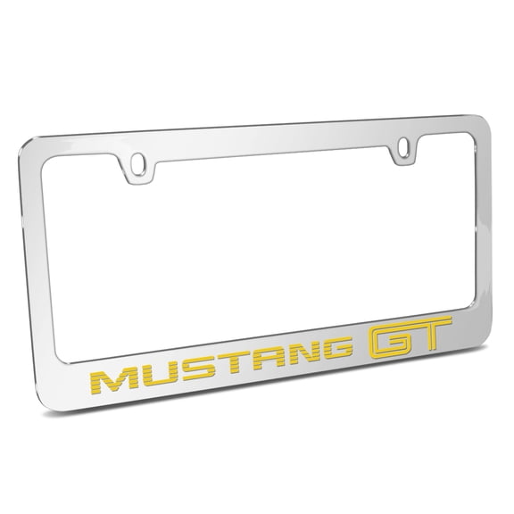 Ford Mustang GT Speed-Line in Yellow Mirror Chrome Metal License Plate Frame