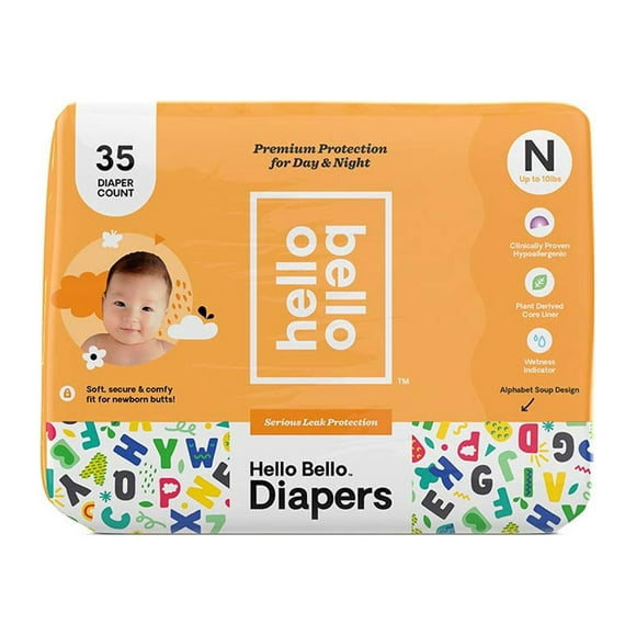 Hello Bello Diapers, Newborn, 35 count, Alphabet Soup Design
