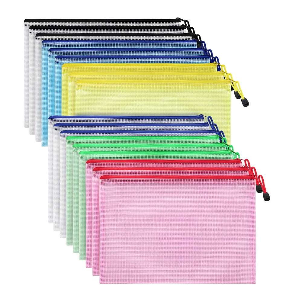 Mesh Zipper File Pouch, A4 Letter Size, Multicolor Bags with Zip, 18