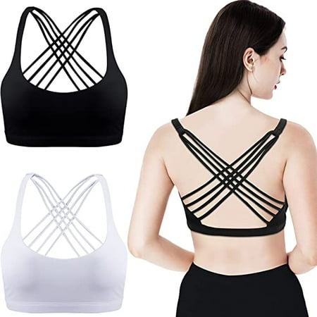 Women Mesh Sports Bra Top Push Up Side Cross Hollow Out Padded Fitness Yoga  Bras
