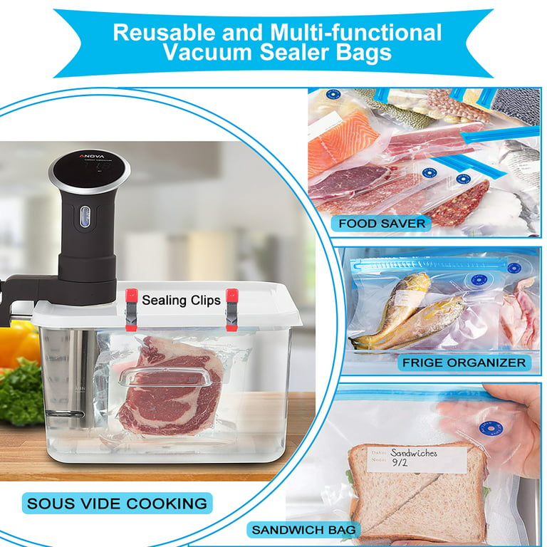 Uarter Sous Vide Bags Kit，15 BPA Free Vacuum Sealer Bags (3 Sizes), 1 Hand  Pump and 1 Sous Vide Bag Sealing Clip, Reusable, Easy to Use, Practical for  Food Storage