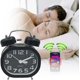 thumbnail image 5 of Reloj despertador analógico retro negro Reloj despertador de cuarzo Silencioso Sin tictac Funciona con pilas Doble campana con luz nocturna y alarma sonora, 5 of 5