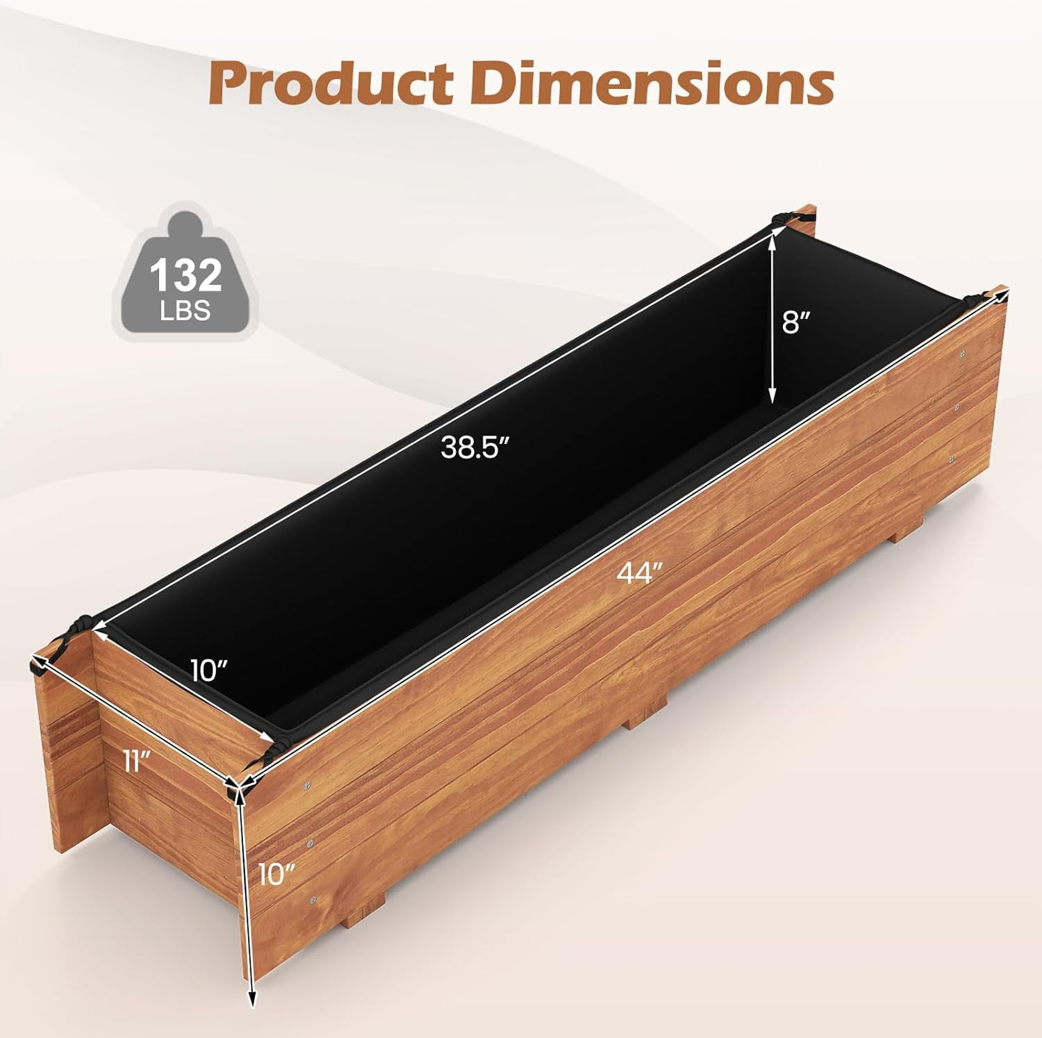 ZMSHOP Raised Garden Bed, 44" x 11" x 10" Wood Rectangle Planter Box with Drainage Holes, Water-Resistant Paint, Decorative Window Box, Outdoor Garden Bed for Fruit Vegetable Flower Herb, Orange