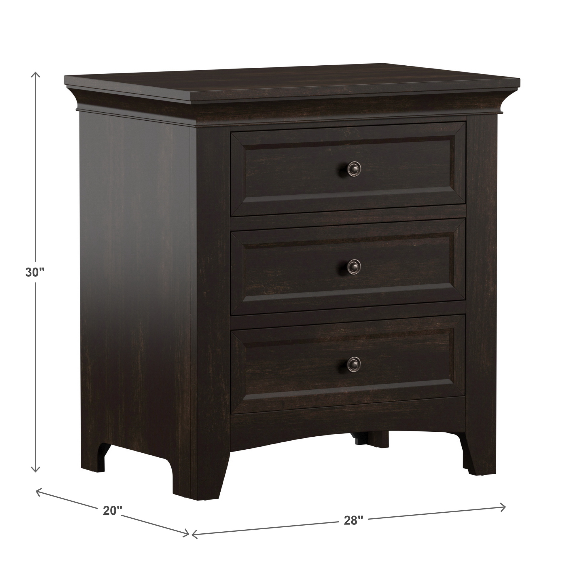 Weston Home Crestler Classic Nightstand with 3-Drawers & Charging Station, Antique Black