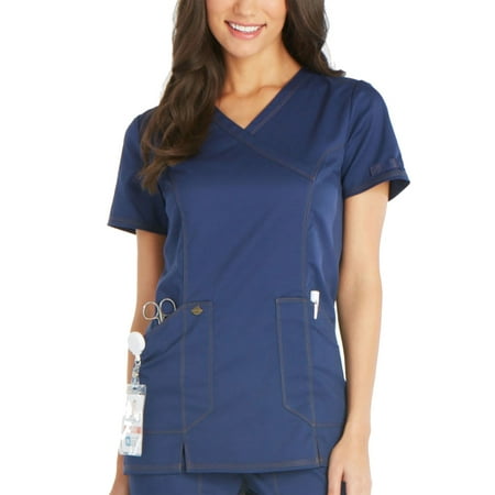 essence by dickies women's mock wrap solid scrub top