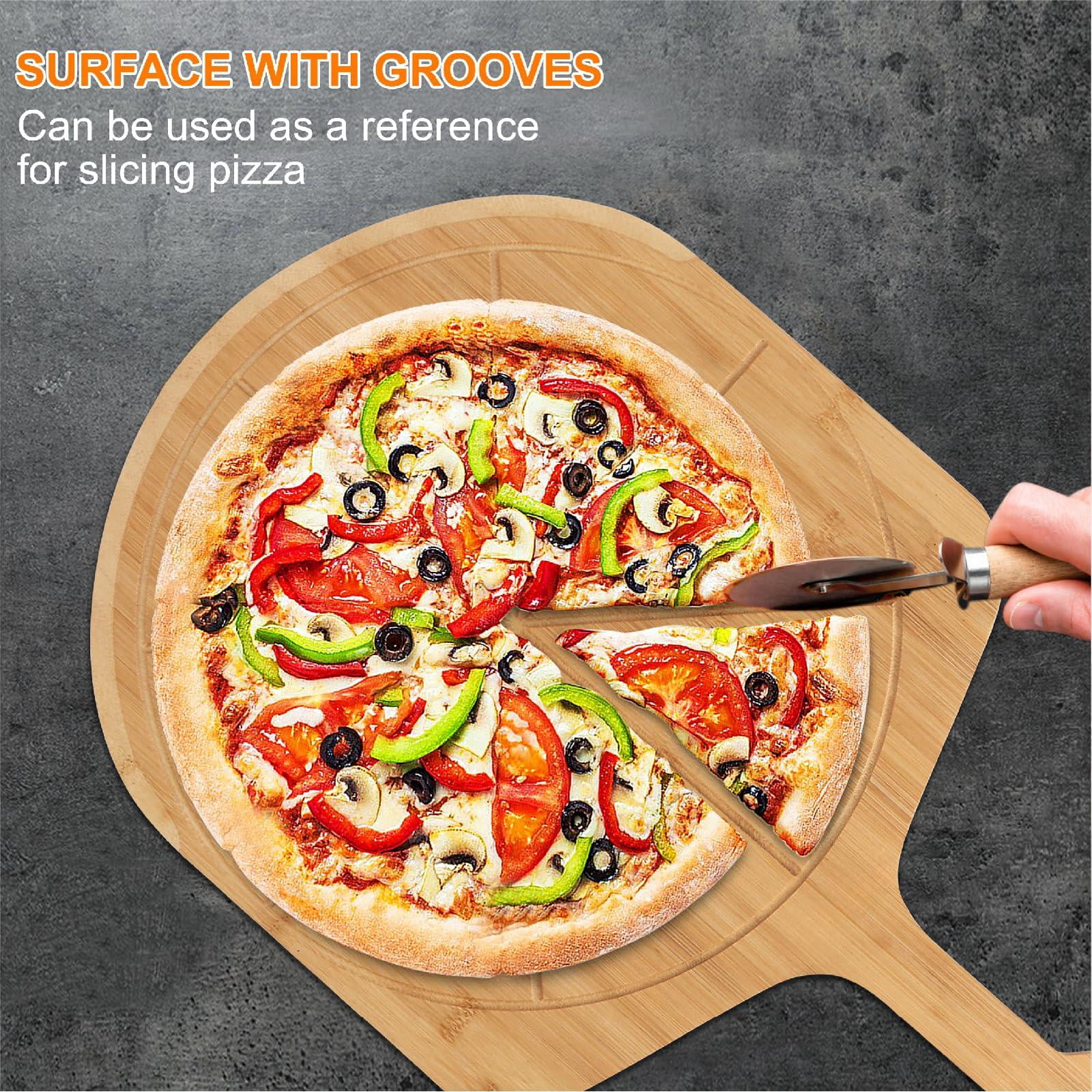 14 inch with grooves - 2 Pizza Peel Set, Double-sided Use Board for Bread Cheese Vegetable Fruits
