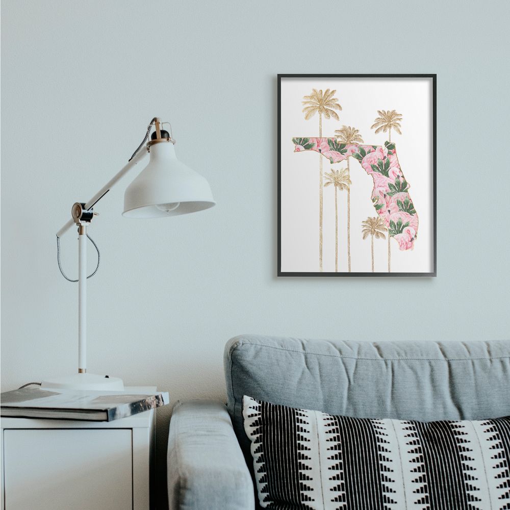 Stupell Industries Flamingo Print Florida State with Palm Trees Designed by Ziwei Li