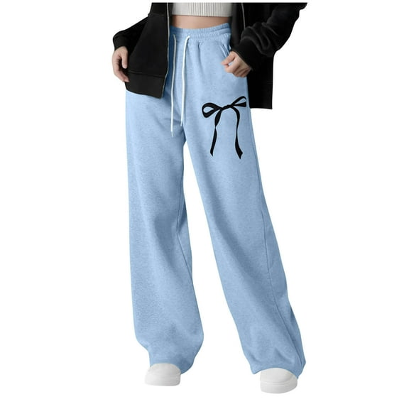 Girls and Toddler's Sweatpants New Girls Bowknot Baggy Sweatpants Cute Lightweight Straight Leg Joggers Comfy Athletic Track Pants with Pockets Blue 140