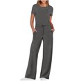 thumbnail image 2 of Dwaogom Women's Casual Solid Color Round Neck Pocket Short Sleeve Jumpsuits Leggings For Tall Women Womenssleep Pants, 2 of 8