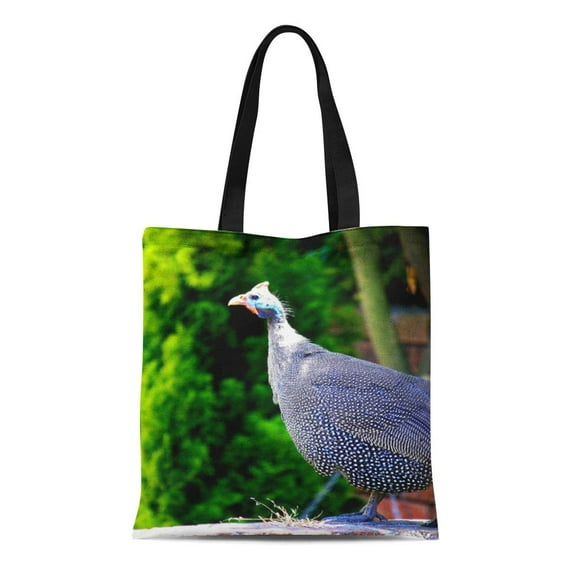 NUDECOR Canvas Tote Bag Bird Blue Helmeted Guinea Fowl Standing in the Sun Reusable Handbag Shoulder Grocery Shopping Bags
