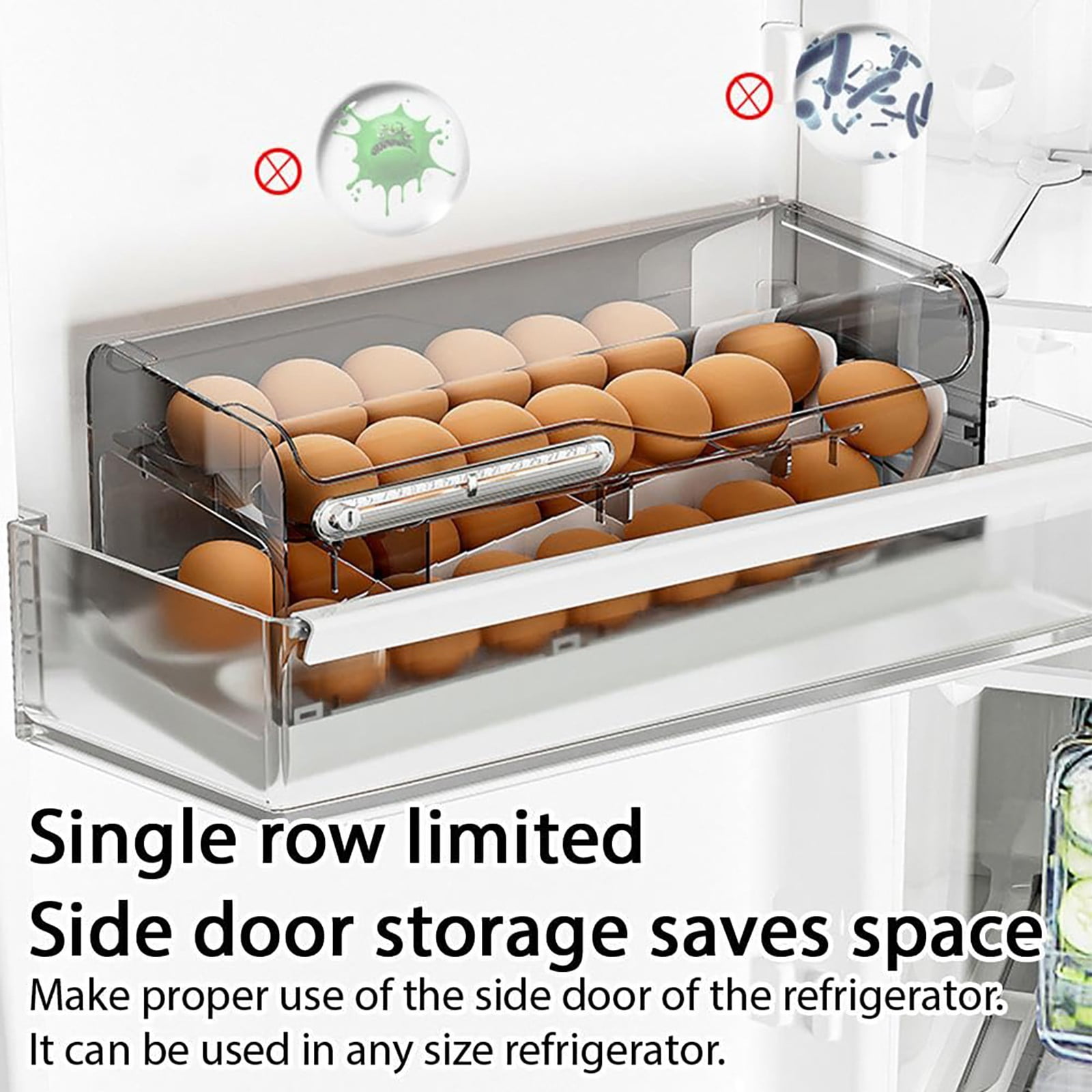 Auto Rolling Egg Dispenser, Space Saving Egg Organizer with Lid for Refrigerator, Automatic Scrolling Eggs Rack Holder Stackable Container for Fridge, Freshness Keeping, 1Pc(White,12.6x5.7x5.5")