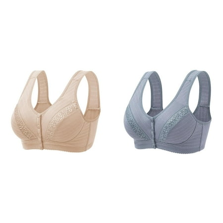 Rinsvye 2 Pcs Womens No Steel Ring Pack of Bra Front Close Bra T Womens Bras No Underwire Front Closure Back Plus Size Seamless Workout Sports Bras for Women Unlined Bra for Large Workout Bra Bust