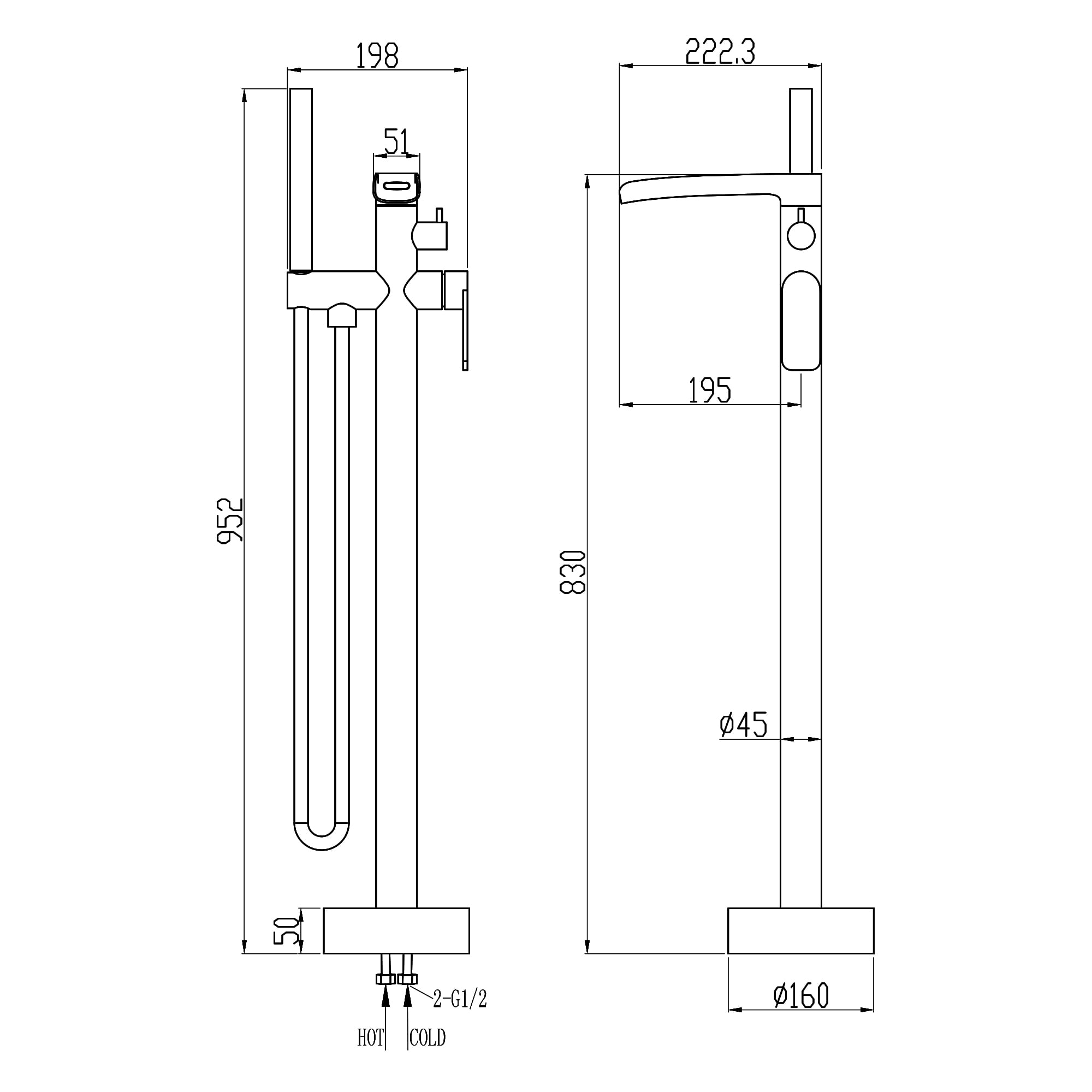 Freestanding Waterfall Bathtub Filler, Floor Mount Clawfoot Tub Faucets with Handheld Shower
