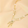 thumbnail image 4 of Zhuge Colgante de collar hecho a mano, collar de borlas de doble capa, colgante de árbol de la vida, collar de acero inoxidable con perlas (oro), 4 of 5
