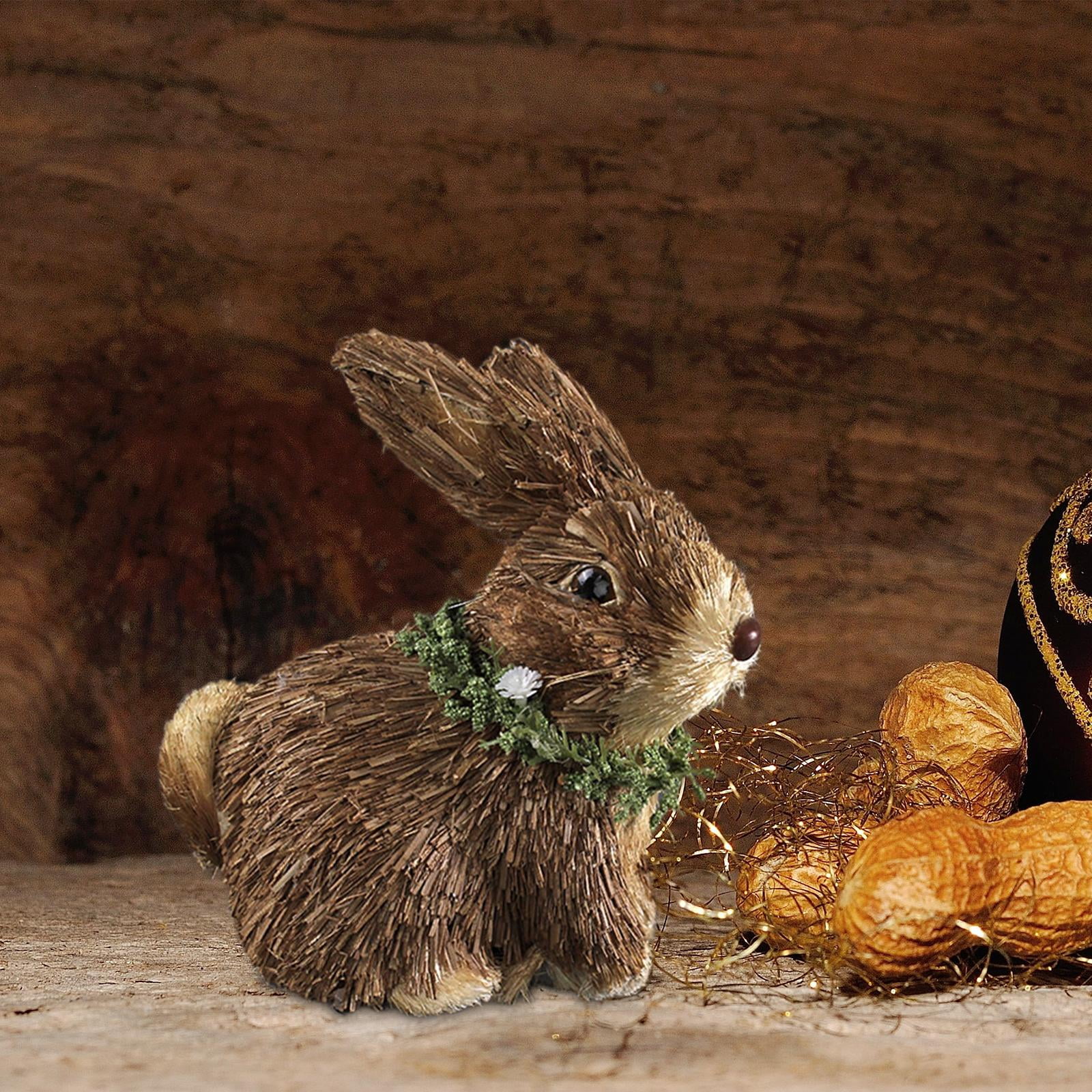 Straw Woven Rabbit Statue Adornment Artificial Animal Model Cute ...