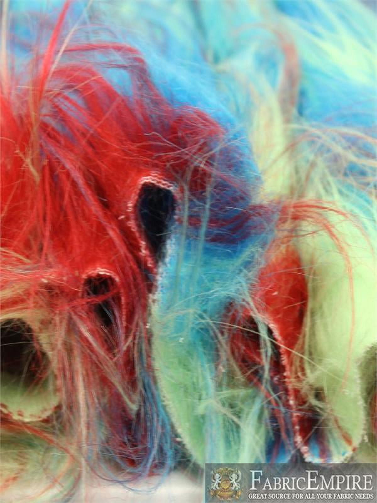 Faux Fur Fabric Long Pile 3 TONE RAINBOW RED LIME TURQUOISE/ 60" Wide / Sold by the yard