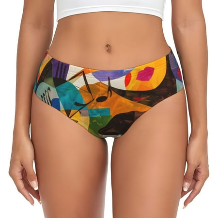 Naloa Abstract Musical Faces Womens No Show Cotton Underwear Mid-High Waisted Soft Ladies Panties Strech Breathable Briefs -Large