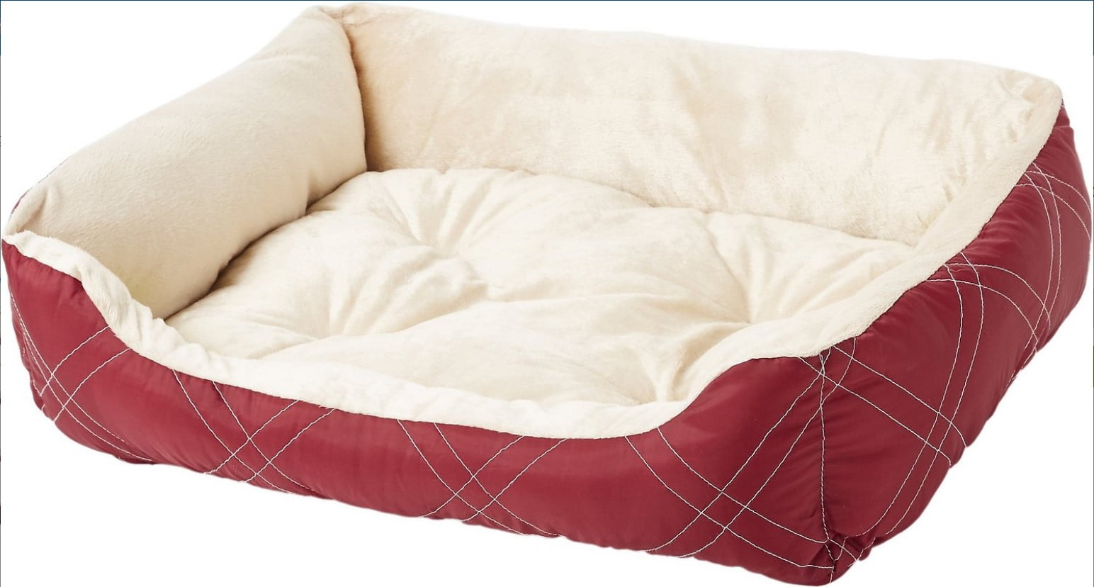 Reversible Rectangle Quilted Dog & Cat Bed Red, Medium Size 25 in x 21