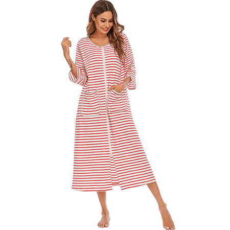 

Women Zipper Robe Zip Up 3/4 Sleeve Dressing Gown Loungewear Dress Long Bathrobe Housecoat with Pockets Nightwear