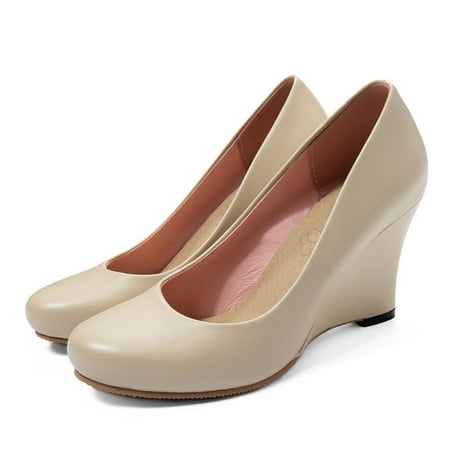 

IELGY Slope heels single shoes shallow mouth round toe sets of feet