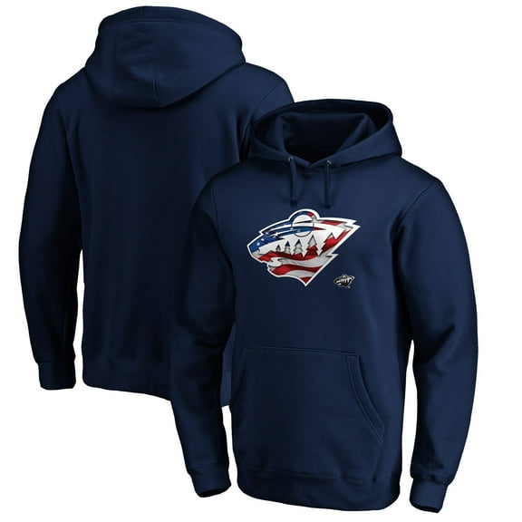 Men's Navy Minnesota Wild Banner Wave Logo Pullover Hoodie