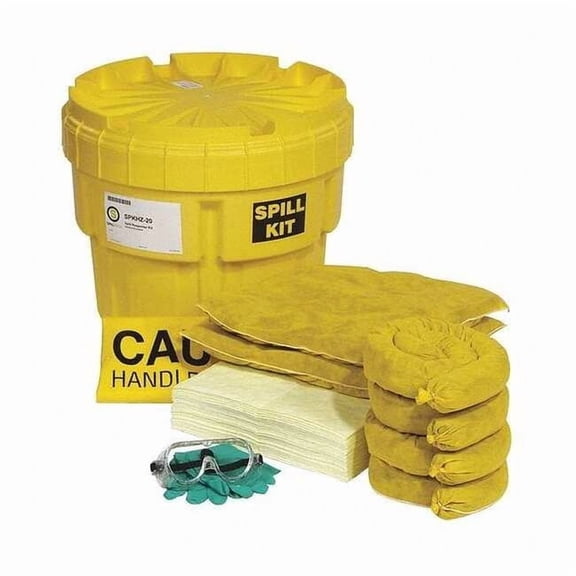 Spill Kit, 15 gal Volume Absorbed per Kit, 20 gal Capacity, Drum, Yellow, 47