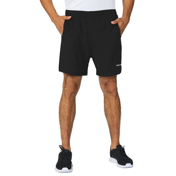 BALEAF Men's 5 inches Running Athletic Shorts with Zipper Pocket Black Size S