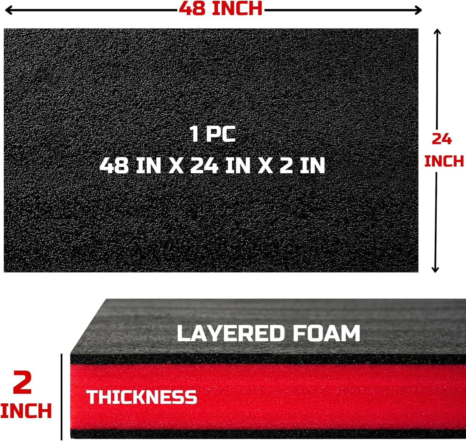 Tool Box Foam, 1PC 48x24x2 inch, Foam Inserts for Cases, Polyethylene Storage Sheets for Toolbox Hard Case, Tool Shadow Insert, Kaizen Organizer Sheet