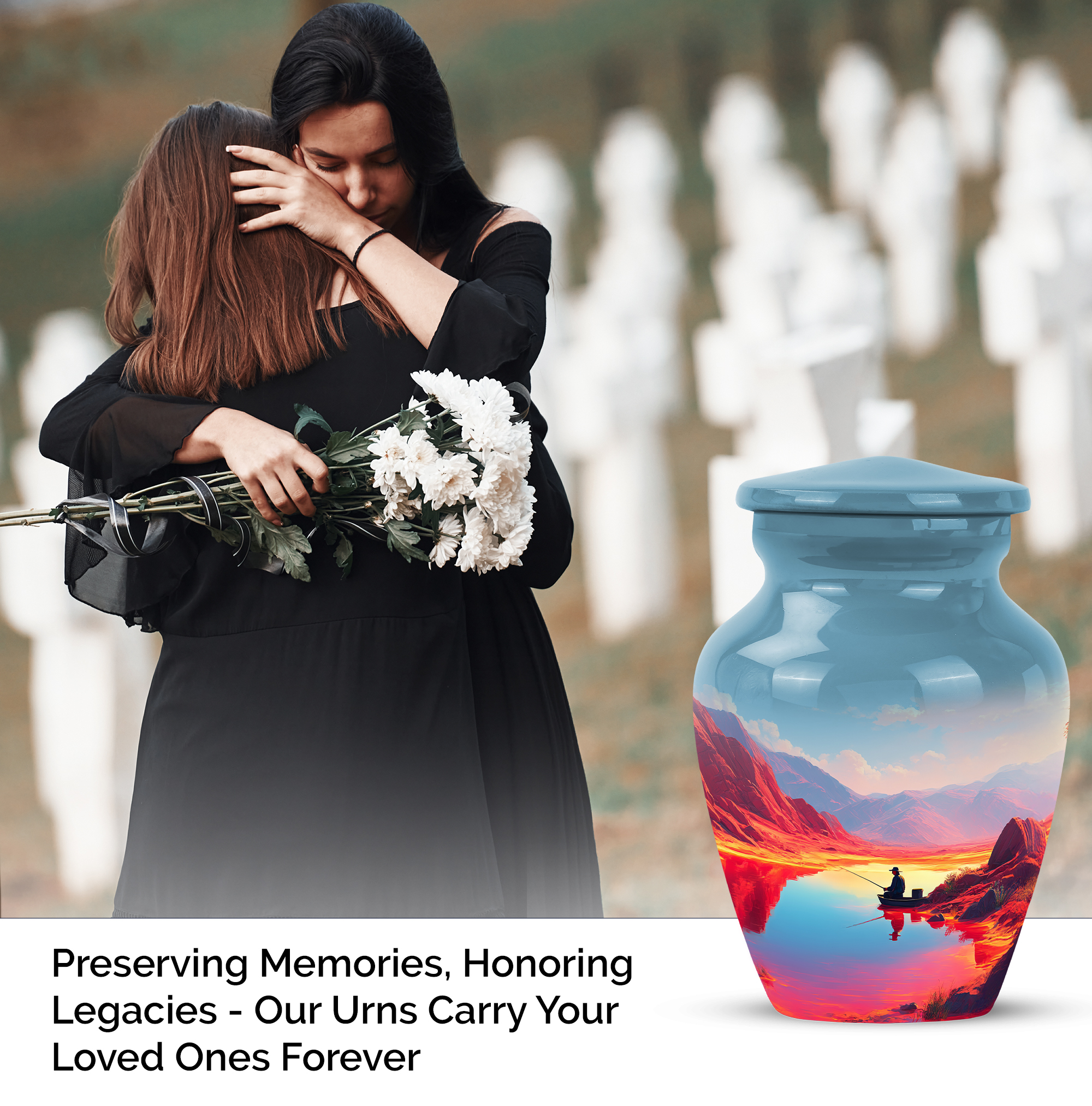 Fishing Man Small Urns For Human Ashes Adult Female And Male 3 Inch - Blue Keepsake Urns For Father And Mother Remains - Orange Memorial Urn For Human Ashes Adult Men