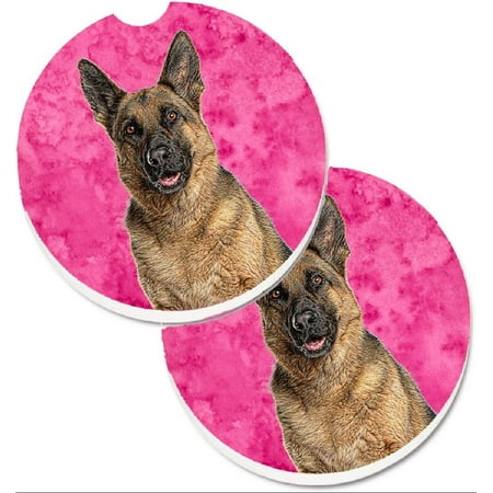 

KJ1225PKCARC Pink German Shepherd Set of 2 Cup Holder Car Coasters Large Multicolor