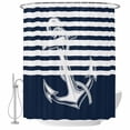 thumbnail image 2 of Coastal Anchor Shower Curtains for Bathroom, Seafaring Navy Blue Nautical Anchorage White Stripes Washable Fabric Shower Curtain with Hooks Waterproof Bathroom Decor Sets, 72 x 78 Inches, 2 of 9