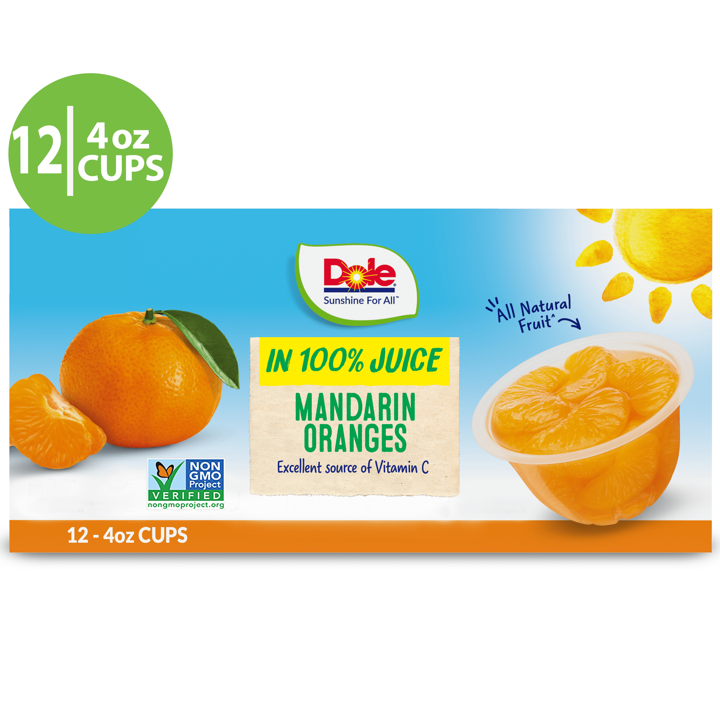 (12 Cups) Dole Fruit Bowls Mandarin Oranges in 100% Fruit Juice, 4 oz ...