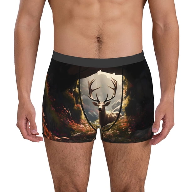 Balery Enchanted Deer In Cave Calzoncillos bóxer para hombre, ropa interior de algodón suave y transpirable con cinturilla de nailon-Small