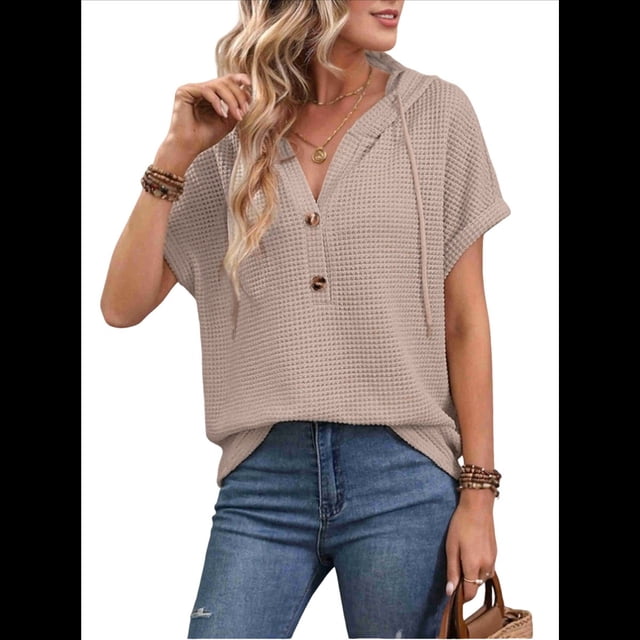 Sudadera Ligera de Verano para Mujer, de Punto, con Cordón Ajustable, con Capucha y Mangas , Color Caqui, Talla L